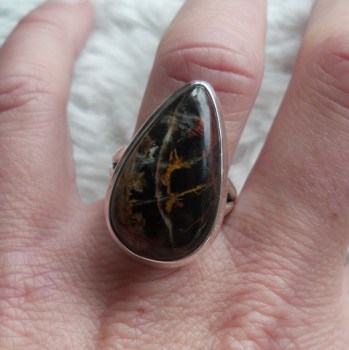 Zilveren ring met druppelvorm Pilbara Jaspis maat 17.3 mm